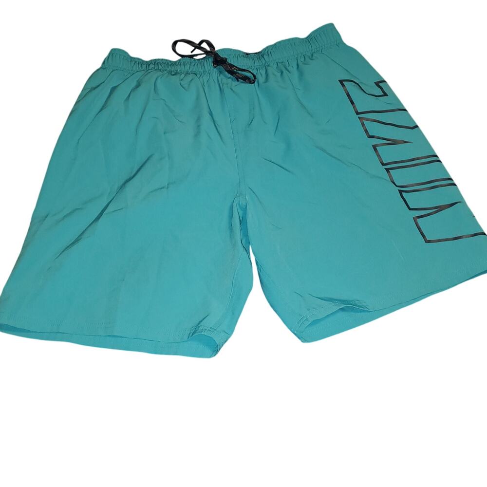 Nike Size M Volley Swim Trunks Leg Logo Drawstring 9 inch inseam Pockets Blue